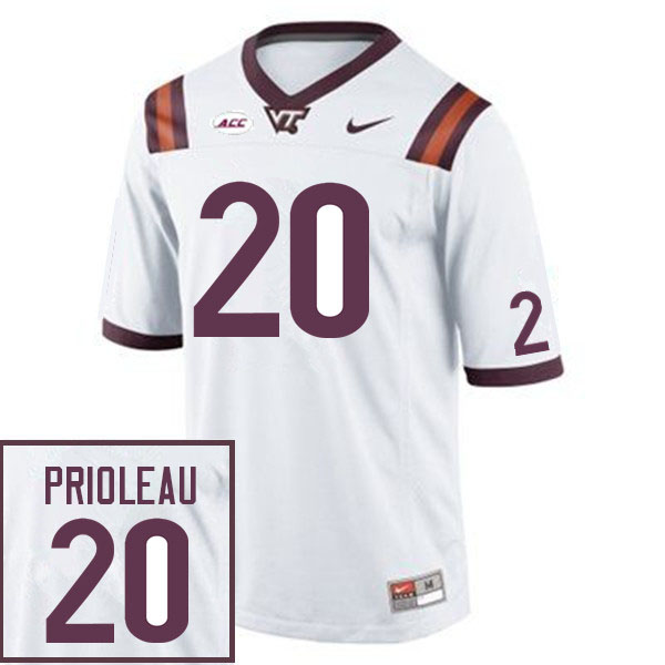 Men #20 P.J. Prioleau Virginia Tech Hokies College Football Jerseys Sale-White - Click Image to Close